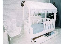 Кровать-домик ЛДСП белый с ящиком