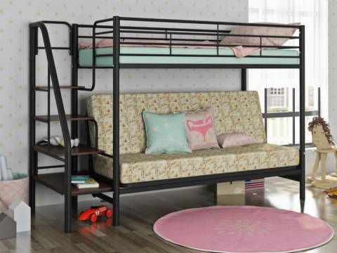 Двухъярусная кровать с диваном Мадлен 3 черный