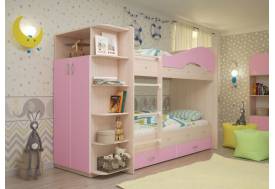 Двухъярусная кровать со шкафом Мая латофлексы розовый