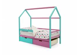 Кровать-домик Svogen с ящиками и бортиком мятный-лаванда