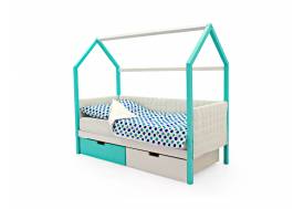 Кровать-домик мягкий Svogen с ящиками мятно-белый