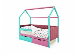 Кровать-домик мягкий Svogen с ящиками и бортиком мятный-лаванда