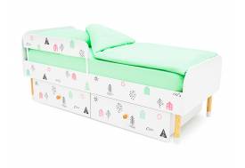 Кровать Stumpa Классика с бортиком и ящиками Домики розовый, бирюзовый