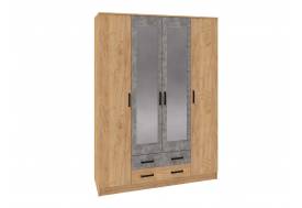 Шкаф четырехдверный Асти дуб крафт золотой/ателье светлое