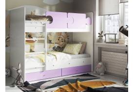Кровать двухъярусная Тетрис латы с бортиками белый-ирис