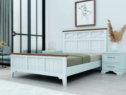 Кровать Грация-5 1400 Белый античный с карнизом Дуб коньяк