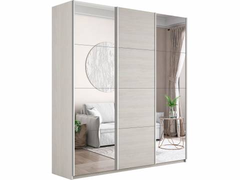 Шкаф-купе Прайм 3-х дверный 2100 два Зеркала/ДСП Ясень Анкор Светлый