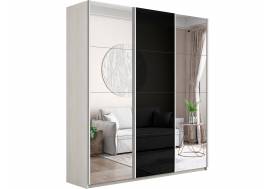 Шкаф-купе Прайм 3-х дверный 2100 Зеркало/Стекло Черное/Зеркало Ясень Анкор Светлый