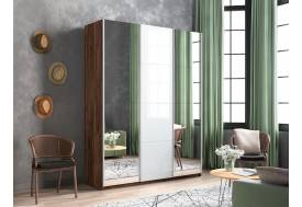 Шкаф-купе Прайм 3-х дверный 1800 Зеркало/Стекло Белое/Зеркало Крафт табачный