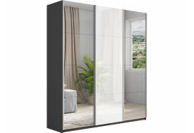 Шкаф-купе Прайм 3-х дверный 1800 Зеркало/Стекло Белое/Зеркало Серый Диамант