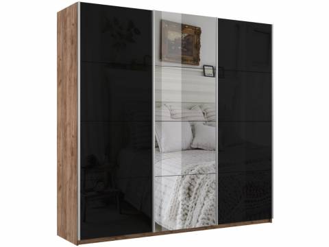 Шкаф-купе Прайм 3-х дверный 2100 два Стекла Черные/Зеркало Крафт табачный