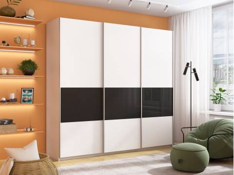 Шкаф-купе Прайм Широкий 3-х дверный ДСП/вставки Стекло Черное Белый Снег