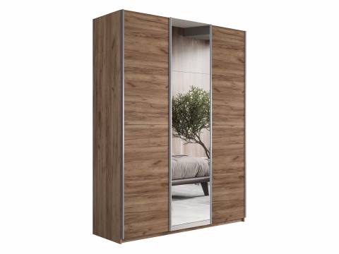 Шкаф-купе Прайм Широкий 3-х дверный два ДСП/Зеркало Крафт табачный