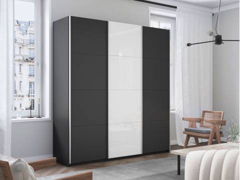 Шкаф-купе Прайм Широкий 3-х дверный два ДСП/Стекло Белое Серый Диамант