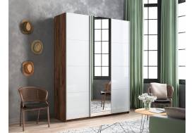 Шкаф-купе Прайм Широкий 3-х дверный два белых стекла/зеркало Крафт табачный