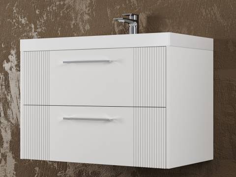 Тумба Альба 80 подвесная 2 ящика раковина Слим 80 суфле