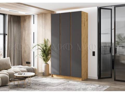 Шкаф трехстворчатый Келвин (1200) Графит, Дуб Крафт-вставка дуб крафт