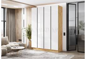 Шкаф четырехстворчатый Келвин (1600) Белый Глянец, Дуб Крафт-вставка черная