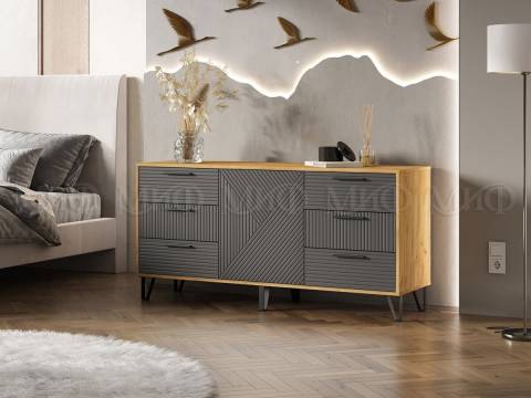 Комод (1500) Флэш Браш Графит, Дуб Крафт