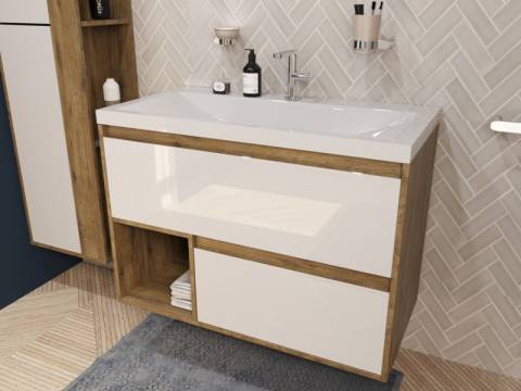 Тумба с раковиной Monaco Wood 900 2 ящика с нишей