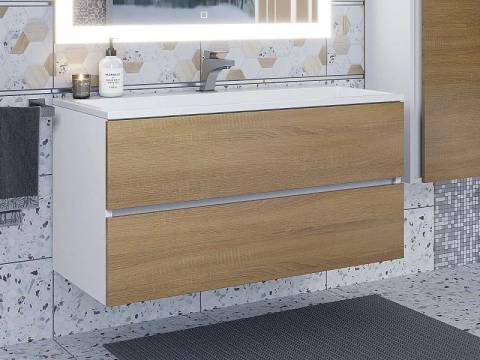 Тумба с раковиной Uperwood Barsa 100 см раковина белая-тумба белая/дуб сонома