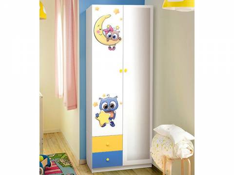 Шкаф двухдверный с зеркалом и фотопечатью Совята 2.1