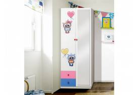 Шкаф двухдверный с зеркалом и фотопечатью Совята 2.2